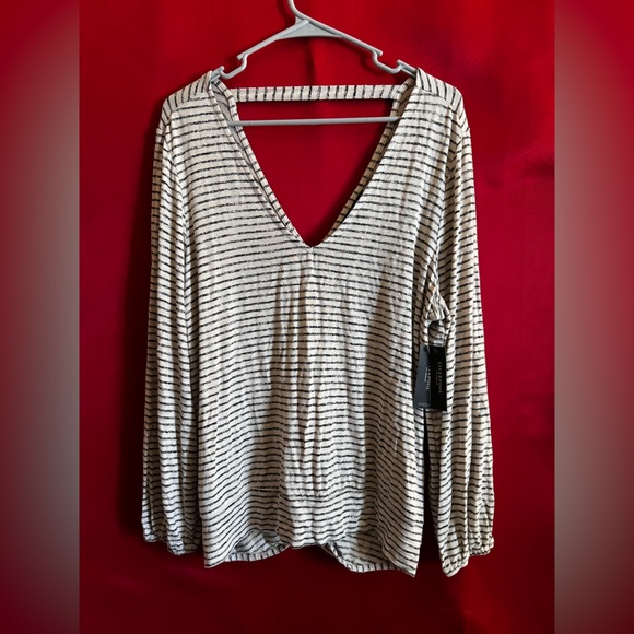 NWT- Liverpool Black/White Striped V-Neck Blouse X-Large - Picture 1 of 5